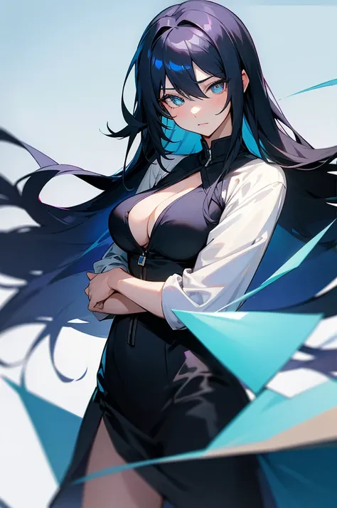 one，Black long hair，Dissemination，Light blue pupils，Big breasts，Humanity，gentle，Azur route style，Casual wear