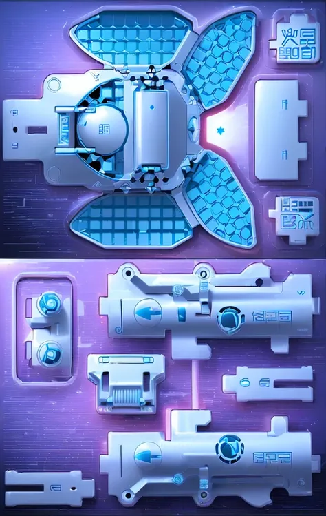 Mecha parts, highly detailed panel cuts, Spacesuit cartoon，Space car cartoon,  融合Mecha parts, highly detailed panel cuts,Plan of a small space station with computers, parts and components, 融合Mecha parts, simple Bionic explosion diagram, Very detailed schem...