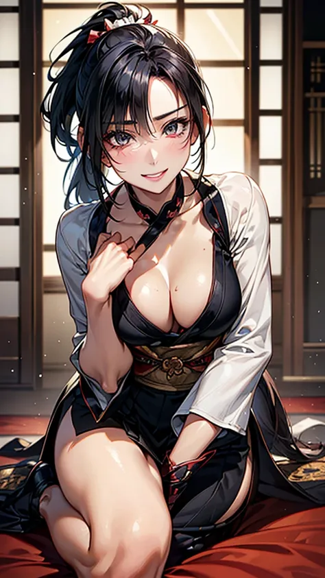 Highest quality, Ultra-high resolution, (Realistic: 1.4), beautiful Eyes, Super beautiful, beautiful, Warrior, Japanese style, beautiful Soldier, Eyes that beckon、Droopy eyes, Attractive look, Sexy smile, spouse、Perfect Style, Perfect balance, whole body、D...