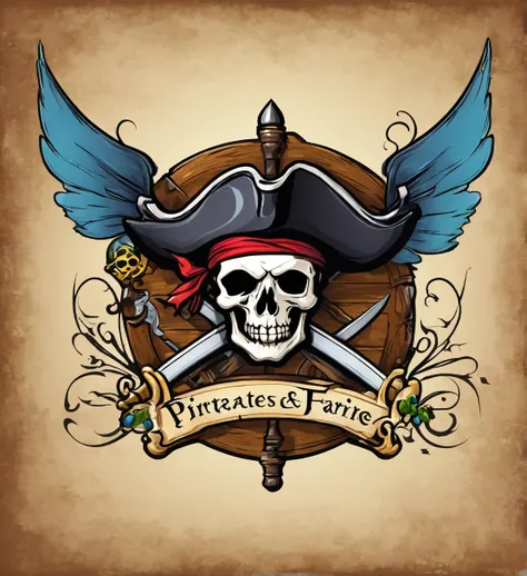 Logo design for a entertain pment company called “Pirates and Fairies” please inlude crossed pirate swords and fairy wings. DONT INLUDE A PERSON IN DESIGN.