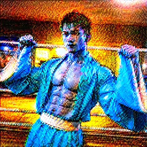 Make a male anime Fighter .yellow outfit,Hdr effects , potrait 