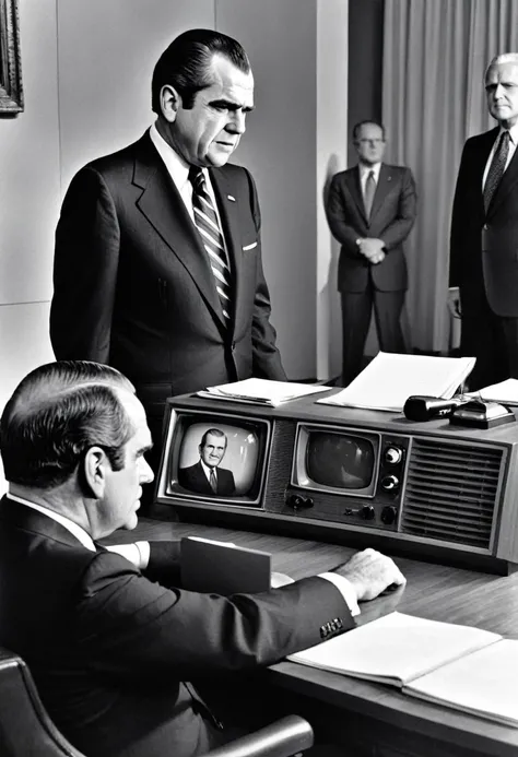 1974 - Watergate Scandal: President Nixon gives a television address、He announced his resignation at noon on the following day, the 9th, and that Vice President Ford would be promoted to President.