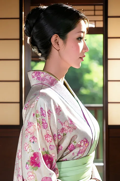 (Highest quality、Tabletop、8K、Best image quality、Award-winning works)、(1 Beautiful Mature Woman:1.1)、(Innkeeper:1.1)、(Elegant floral kimono:1.2)、(A kimono with a perfect and accurate collar:1.2)、Perfect Mature Woman Portrait Photo、Glowing Skin、Standing Eleg...