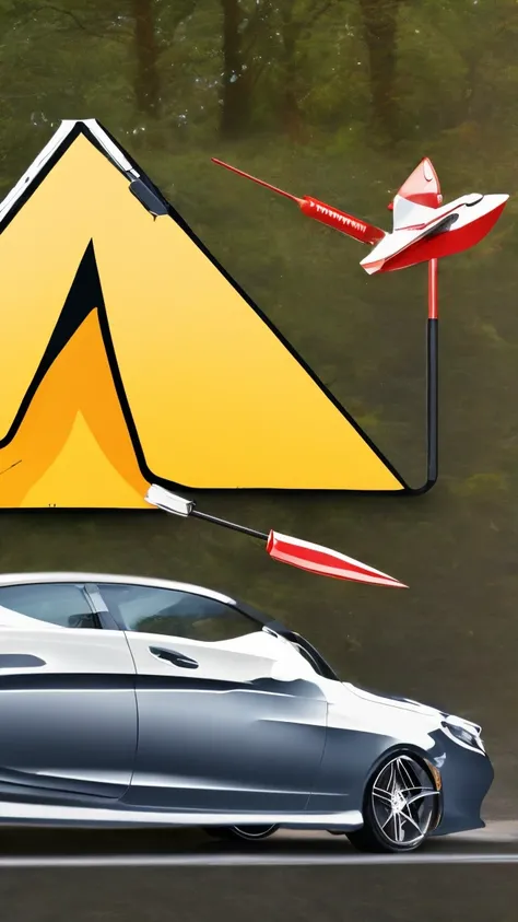 Lightning with an arrow pointing down and a Mercedes