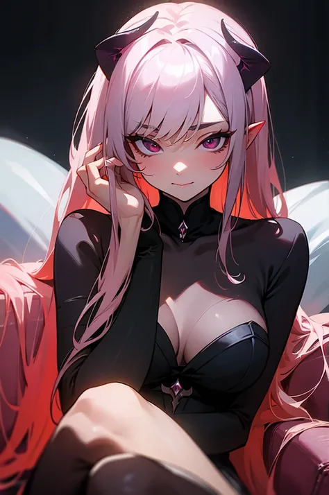 Masterpiece, best quality, mature, succubus, acting coy, dark background