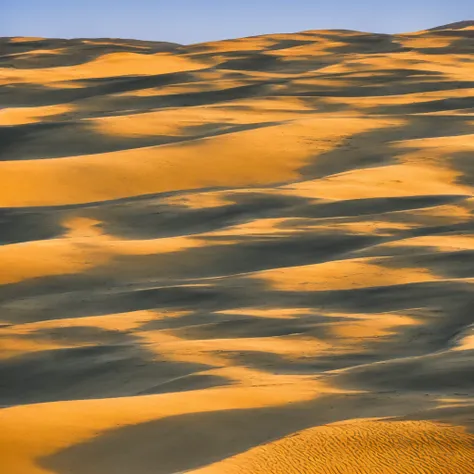 a vast landscape of a huge desert, in the foreground we have large and beautiful sand dunes, the sand is too fine, the colors of...