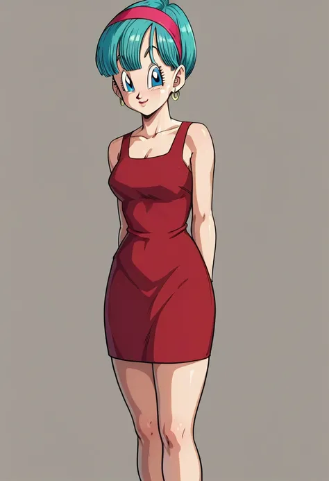 bulma briefs red dress legs crossed