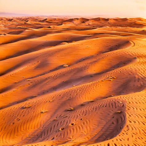 a vast landscape of a huge desert, in the foreground we have large and beautiful sand dunes, the sand is too fine, the colors of...