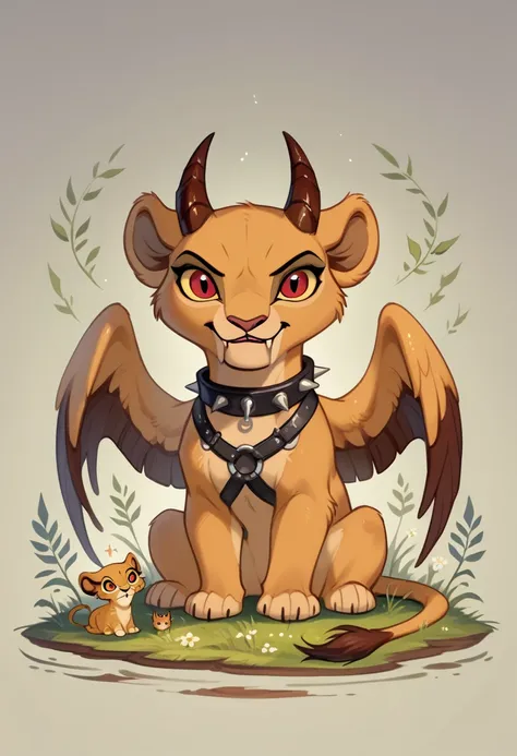 the lion king, lioness, chibi, chibi body, chibi art style abyss monster, lioness, female, feral, sitting, black smooth fur, web...