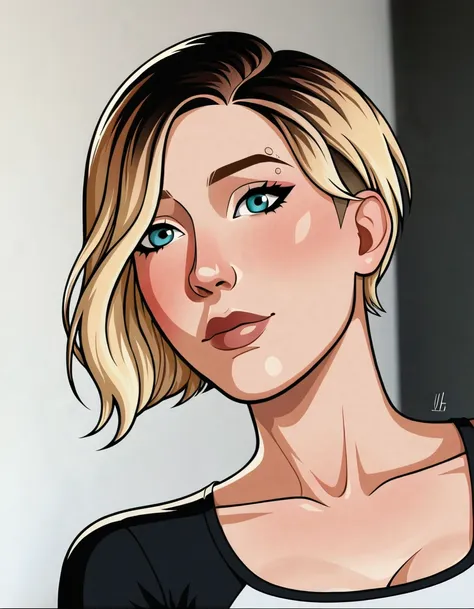 rating_safe, source_cartoon, comic storyboard, (short hair Gwen Stacy:1.2), exuding elegance and confidence in various sexy outfits. Her flawless complexion and radiant smile captivate the viewer, embodying grace and style. The photo is set in her bedroom ...