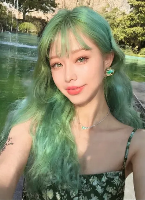 8k high quality，1 woman，turquoise green hair：1.5