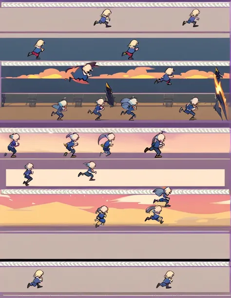 Create a sprite sheet for character animations that includes frames for movement, running, sword attack,move up , down movement,up,down