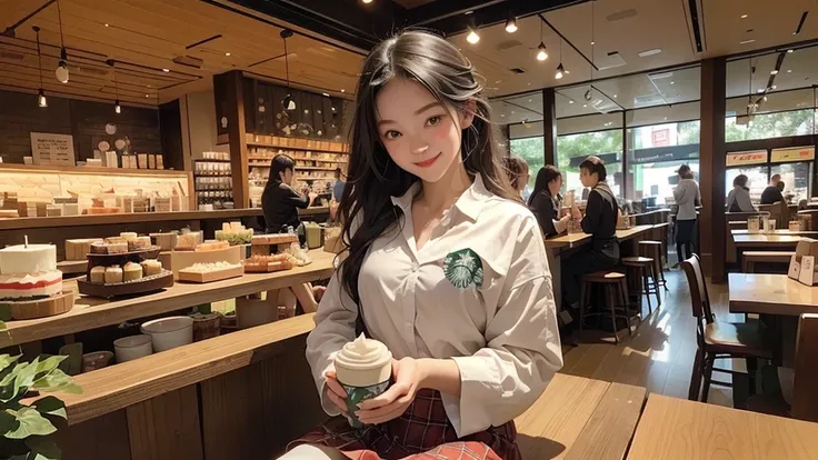 
((((((夜の暗いInside the Starbucks store))))))
(((((((The night view can be seen from the window)))))))
(((((Warm indirect lighting or candlelight)))))
((((((Inside a store with many people))))))

8K、RAW Photos、Highest quality、Super detailed、Super Resolution、...