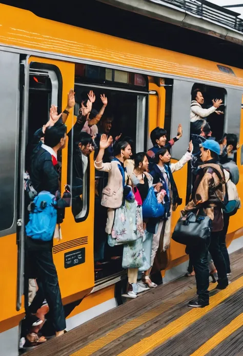 People on the platform waving from the train window