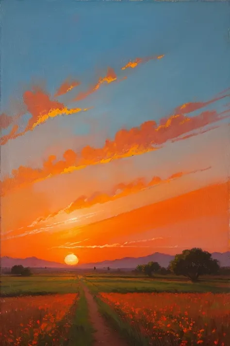 Highest quality、Landscape painting、Plains、Sunset、orange、Looking back