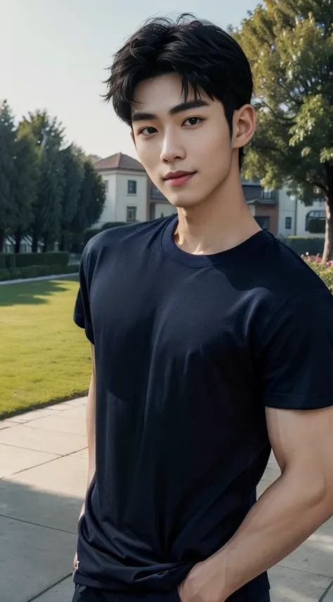 (As a matter of fact, Masterpiece, 8k HD, good light quality, sportswear, fit the face, complicated details), A handsome and muscular young Korean man., He has short, muscular hair in a buzzcut style.  ,(Broad shoulders:1.3), 20 years old, be happy, smile ...