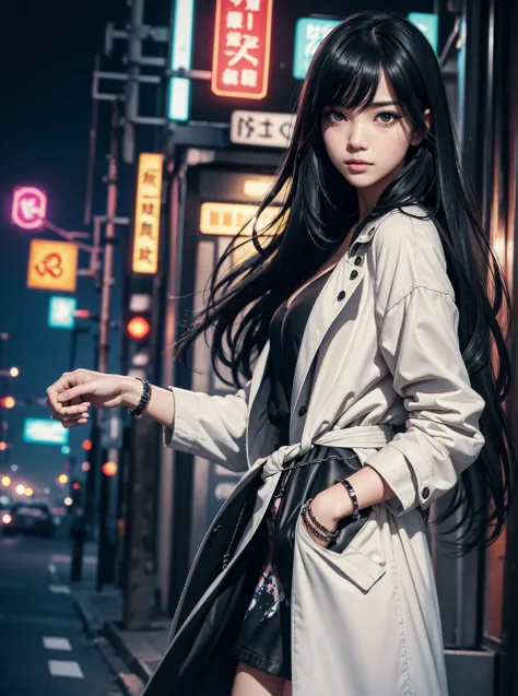 beautiful details eyes，shining eyes，blank stare,Extremely detailed CG, 統一8K壁紙，masterpiece，best quality，Ultra-high detail,Wearing a white trench coat，A high-tech bracelet on the left wrist，There is ze under the left eye:The word 3，A storage bag for books ha...