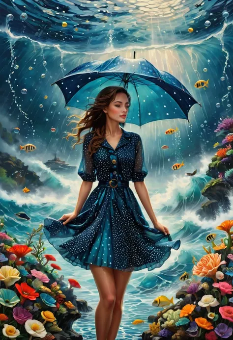 deep sea,Polka dots，rain， Highest quality, masterpiece, so beautiful, Perfect composition, Intricate details, Super detailed