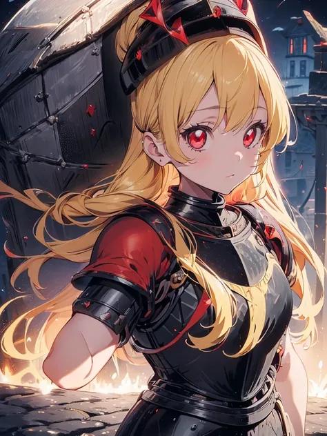 (RED Ribbon on HAIRband:1.2),(blonde hair :1.5),long hair,hair ornament,(((RED eyes))),(Anime Girl: 1.2), (Master Piece)), (Best Quality: 1.2), (8k Quality)), (Extremely Detailed Illustration)), (super fine Illustration)), an Extremely Delicate and Beautif...