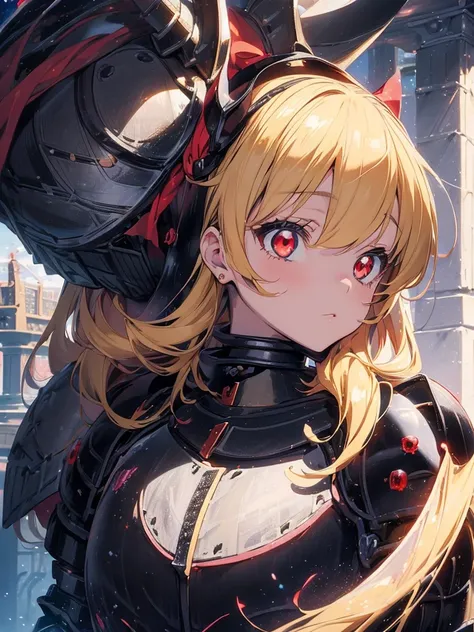 (RED Ribbon on HAIRband:1.2),(blonde hair :1.5),long hair,hair ornament,(((RED eyes))),(Anime Girl: 1.2), (Master Piece)), (Best Quality: 1.2), (8k Quality)), (Extremely Detailed Illustration)), (super fine Illustration)), an Extremely Delicate and Beautif...