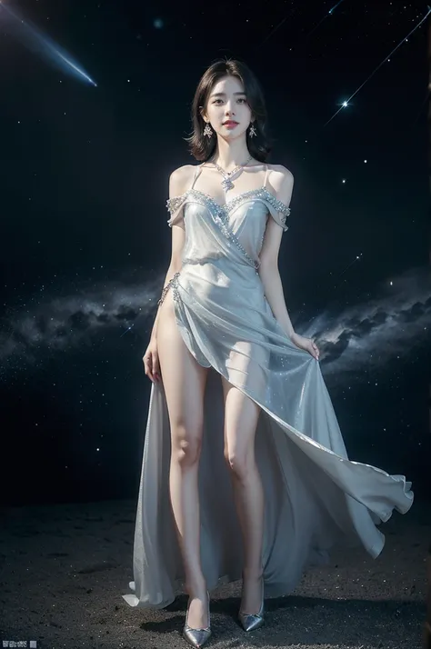 (((best quality))),(((ultra detailed))),(((masterpiece))),illustration,((A beautiful female astrologer,solo)),((slim,thin)),((small breasts,flat chest)),((shoulder length straight bob hair)),(laughing:1.2),(earrings,necklace),(sparkled sheer shirt-dress:1....