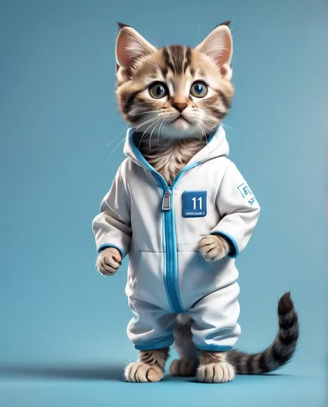 Kitten dressed as a marathon runner　Full Body Shot　Looking straight at the camera　Standing