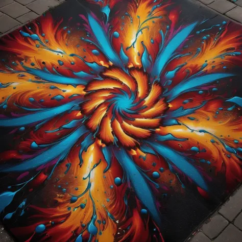 cinematic angle, extremely fine detail, tinta aerosfloor, street graffiti art, floor, floorflowers, violent explosion traces bac...