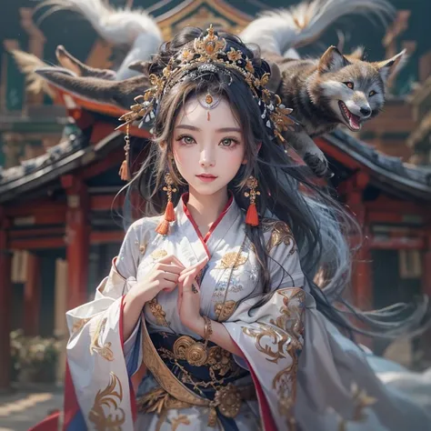 Hiding in an ancient shrine、Hair flow、 ((Highest quality、masterpiece、8K、Best image quality、Ultra-high resolution、Award-winning works)、(Accurate anatomy:1.1)、(Look at me and smile:1.1)、Shining fair skin with Ultra-high resolution、The most detailed face、Ultr...