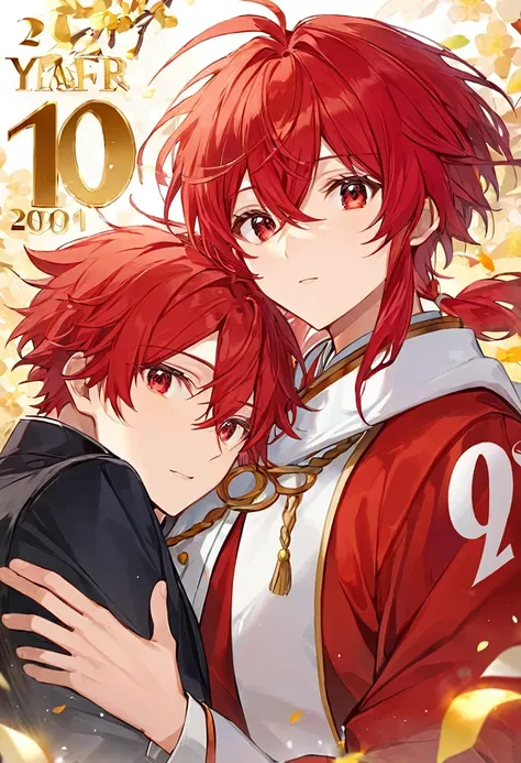 Has red hair、１０Year Boy、Large red eyes、I&#39;m in tears because I was scolded、Grab the bottom of your shirt、A little depressed、He has cat ears and a bushy tail、Wooden Flooring、Top view(Highest quality)(Ultra delicate)(Masterpiece)