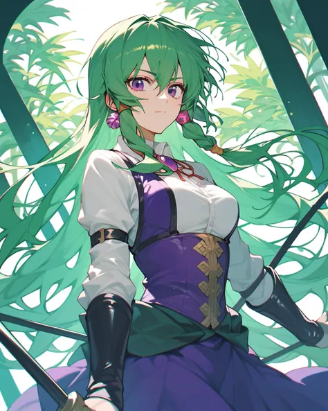 masterpiece, Highest quality,Kusanagi Nin々,project sekai,One girl,Green Hair,Purple Eyes,long hair,