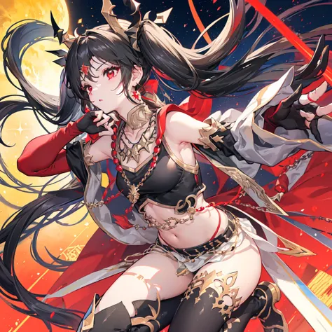 ((ishtar (fate), black hair, twintail, red eyes))　(((necklace, elbow gloves)))