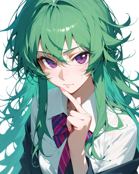 masterpiece, Highest quality,Kusanagi Nin々,project sekai,One girl,Green Hair,Purple Eyes,long hair,high school girl,