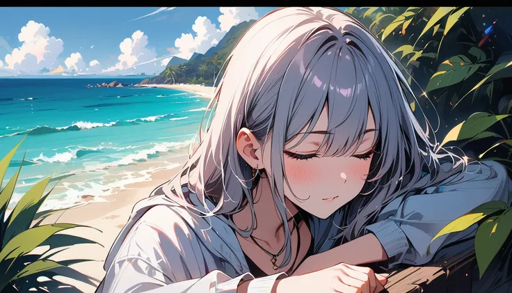 (masterpiece, Highest quality:1.2), 1 Girl, alone,Eyes open,Are sleeping,Tropical atmosphere,Ocean