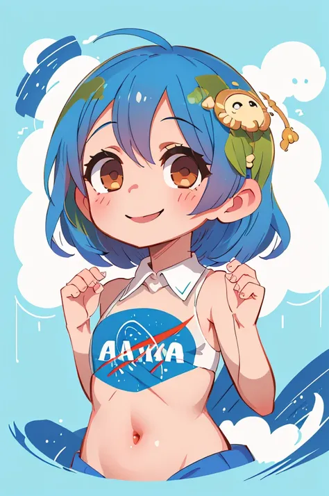 (Tafah, Best quality:1.2), Single, 1girl, Earth Chan, He smiles, Looking at the viewer, Arms behind the back,Saroff,Flat chest,,featuring.lolicon,,Chibi,a smile,He smiles, Hello, Focus on the face,arrogant,