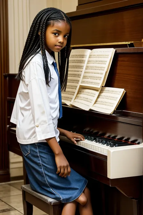 black girl ,12 years old, white piano, large synagogue 