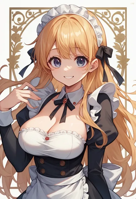 18 year old beautiful girl, big eyes, large breasts,  and slender, 8K, top quality, (very detailed head: 1.0), (very detailed face: 1.0), (very detailed hair: 1.0), maid clothes, very detailed official artwork, anime moe art style, clean detailed anime art...