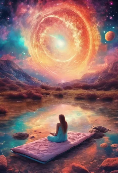 woman dreaming in a beautiful galaxy,soft and surreal colors,(highest quality,4k,high resolution:1.2),super detailed,impressioni...