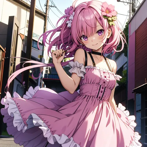 Momo Belia Deviluke has short pink hair and purple eyes. In the To LOVE-Ru manga, straightened her hair out She also has two small flowers on her hair. cute dress 