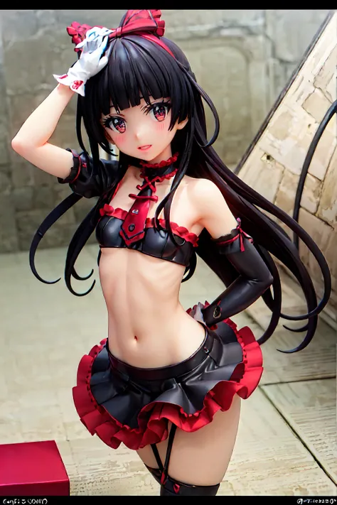 Laurie Mercury, Rory Mercury, Black Hair, Blunt bangs, Hime cut, hair ornaments, Red lipstick, Long Hair, Cute face, compensate, (Small box:1.2), (Red eyes:1.5), break Gothic underwear, Perfect body (Small breasts:1.3), break in full growth, Red Shoes, bre...