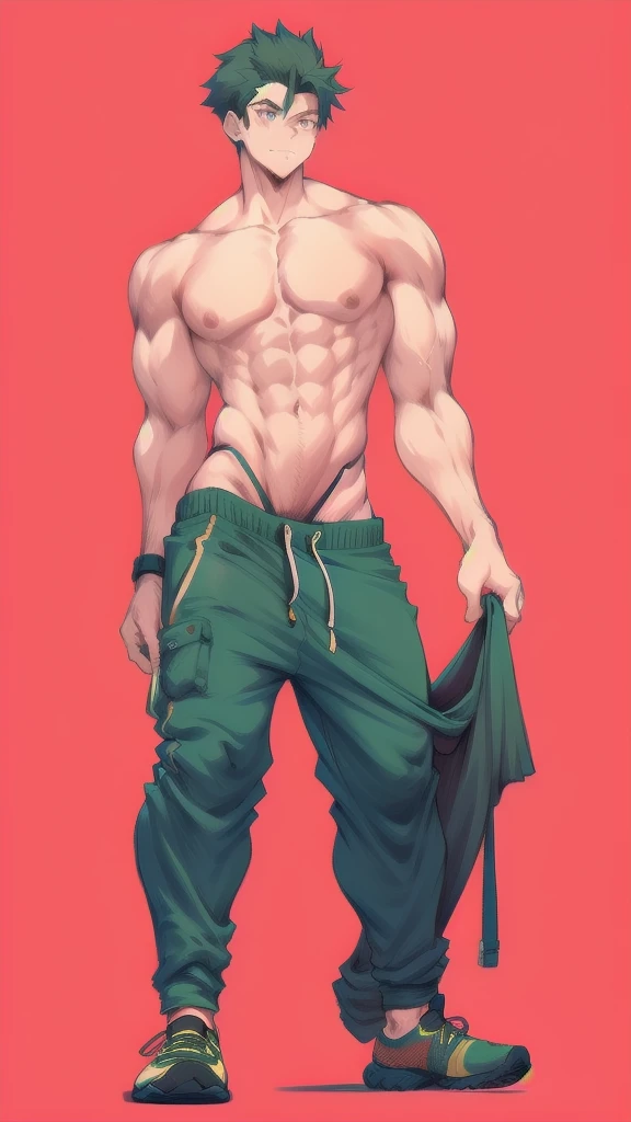 full body in image, masculine pose, unique hair, full man, jogger pants, male body, slender body, short hair, full body, hot body, sexy male body, dinamic pose, six patch. detalied pose, body, simple background, expressive face, focus on face, line art, sk...