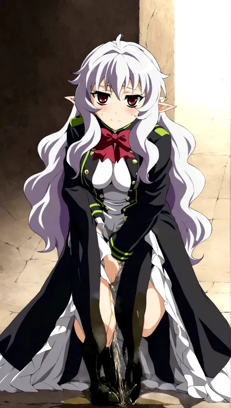 Anime. Owari no Seraph. 1 Girl. Dear . A vampire. Progenitor Clumsy. Silver hair. Wavy hair. Long hair. Red eyes. Beautiful eyes. Perfect eyes. Expressive eyes. Ideal face. Perfect body. Beautiful long ones. legs. Beautiful nose. 18 years. Big breasts. Sta...