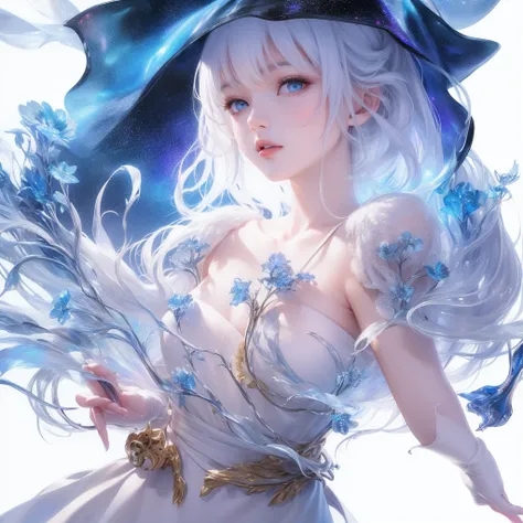 ((masterpiece)), (((best quality))), ((Super detailed)), ((illustration)),[Realistic lighting effects],shadow,(Fantasy style),(White background:1.6), Simple background, (earth theme),(A cape)[(hair focus,((1 Girl)),[(Big slime hair): (Cloud):0.3], (hair on...