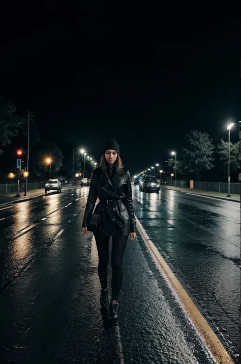 Night time rainy road, black color
