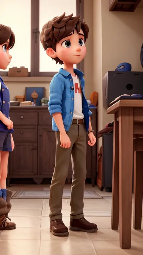 A boy talking with another girl standing on front of another 