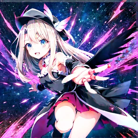 Anime girl with blue eyes and a black hat with red and white design, gapmoe Yandere grimdark, Anime Moe Art Style, 2D Anime Style, gapmoe Yandere, Shalltear Bloodfallen, Hero 2D Fan Art Art Station, Tear from Overlord, Dark Sky、 Holy Cyborg Necromancer Gir...