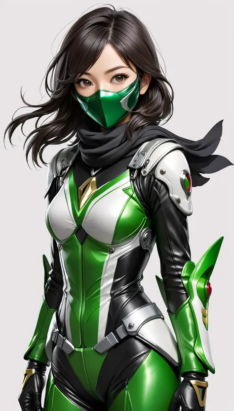 kamen rider w design、model standing、scarves fluttering、female system、simple background、monochromatic、high resolution、masterpiece...