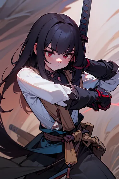 a black-haired girl wields the heavy thrusting swords from within the elden ring in a reverse grip.