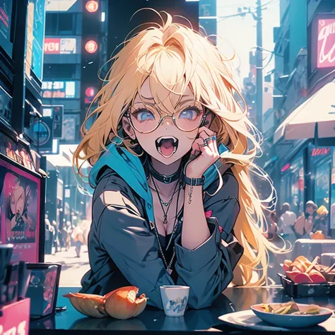 (Highest quality)One Girl,Blonde, Droopy eyes,bikini,hoodie,Huge  half up,Nose glasses、whole body