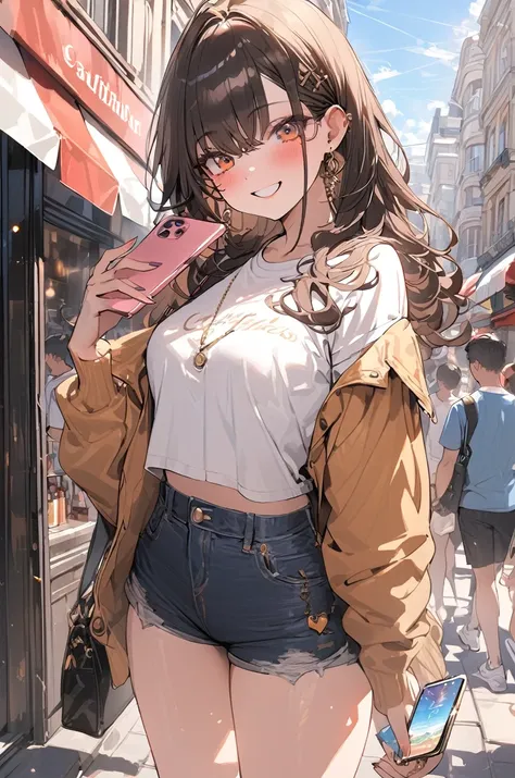 (masterpiece:1.5), highest quality, Super detailed, very detailed, exquisite, 16k, Full HD, very aesthetic, absurdres, anime style, 1girl, high school girl, beautiful, female, super sexy girl, 18 years old, shoulder-length brown hair, brown hair, joyful sm...