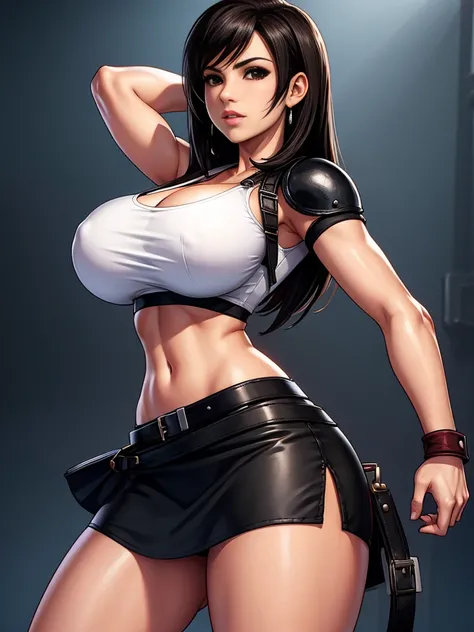 Tifa Lockheart, white crop top, short black skirt, large breasts